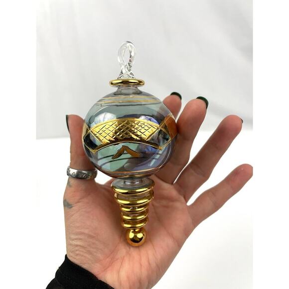 De Elena Collections Egyptian Mouth Blown Glass Ornament Blue Gold Holiday - Picture 8 of 16